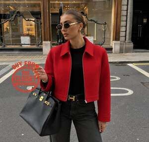 ZARA Red Wool-Blend Cropped Jacket NWT | Structured Collar Coat